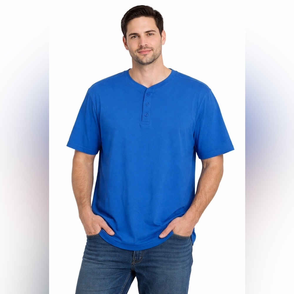 Berkley‎ Jensen XL 100% Pima Cotton 3-Button Henley Blue Short Sleeve Tee
